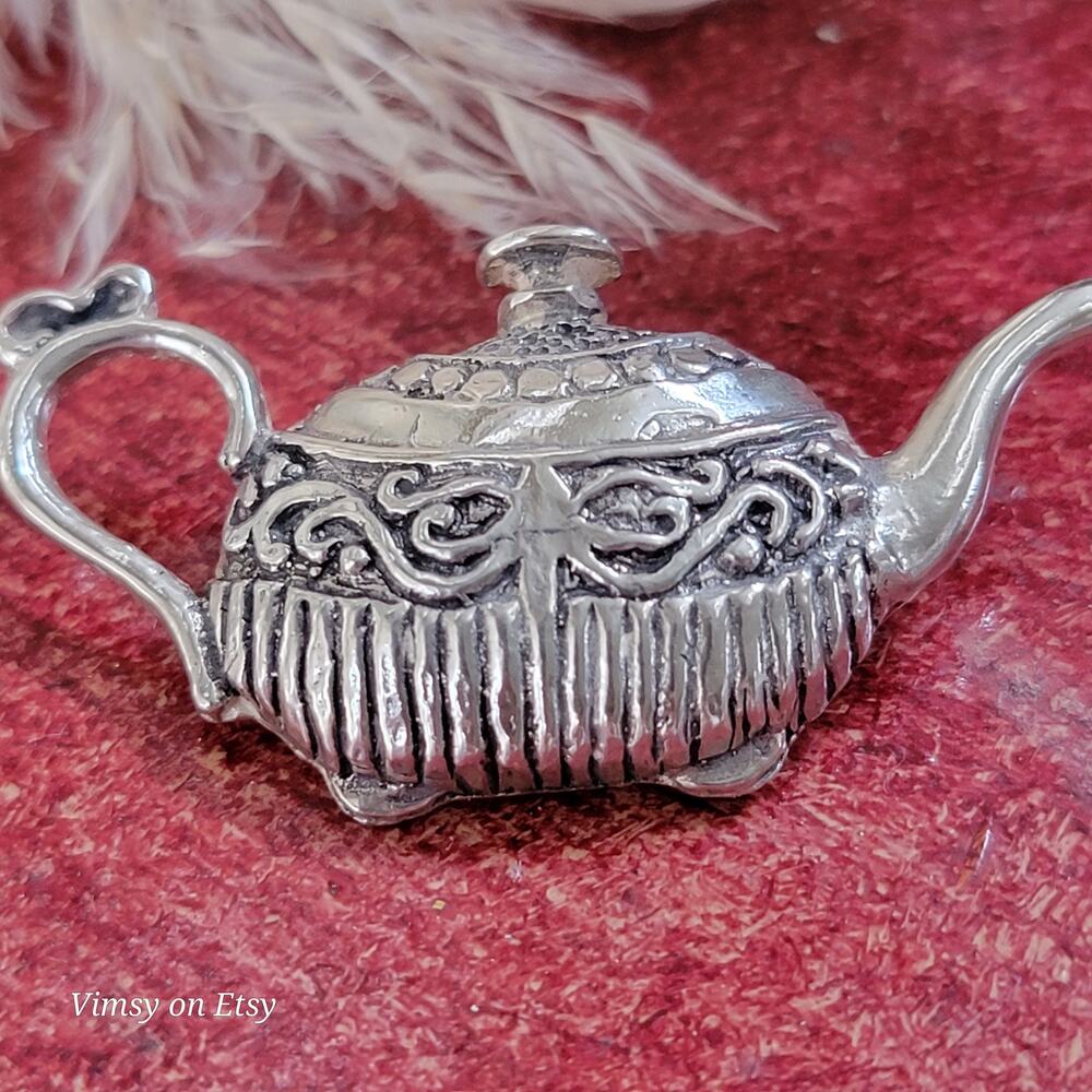 Sterling Silver Teapot Brooch Pin 925 Tea Lover Novelty Jewelry Vintage Style - Picture 5 of 10
